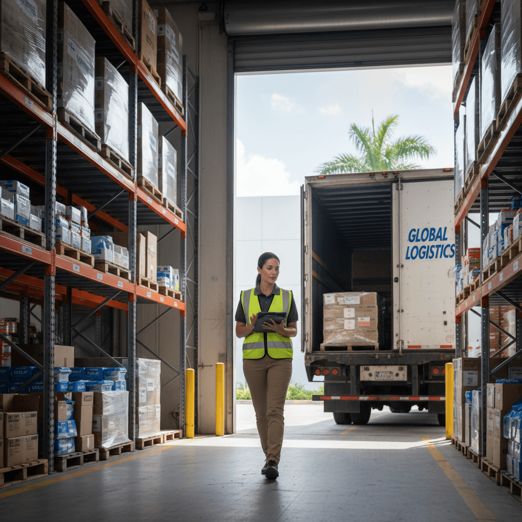 Miami warehouse logistics team preparing bulk orders for same-day pickup and delivery