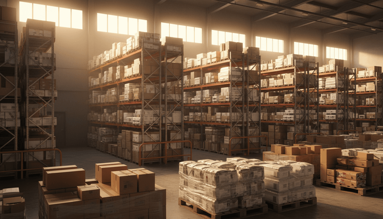 Organized bulk pet snack inventory in Miami warehouse facility