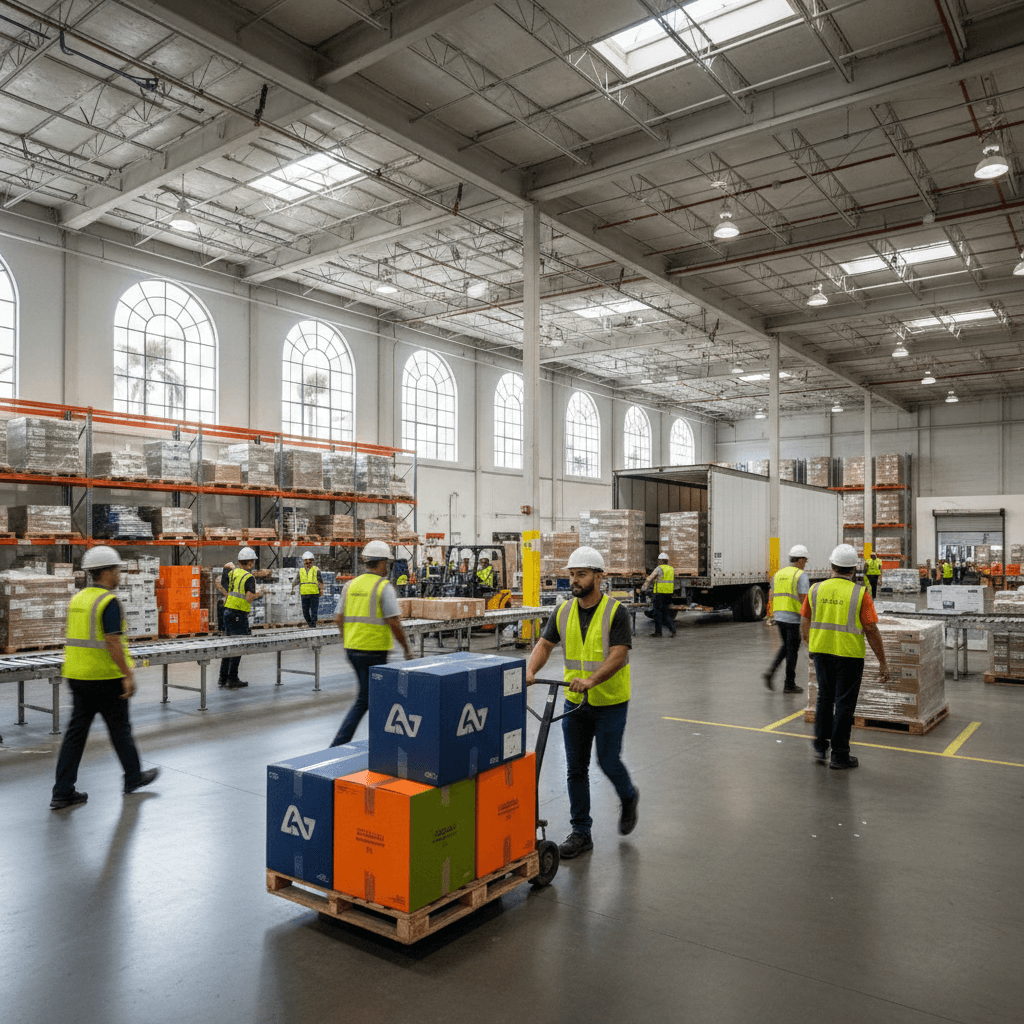 Miami warehouse operations showing product loading and logistics efficiency